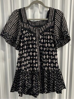 FREE PEOPLE Black and Ivory Patterned Boho Dress Size XS